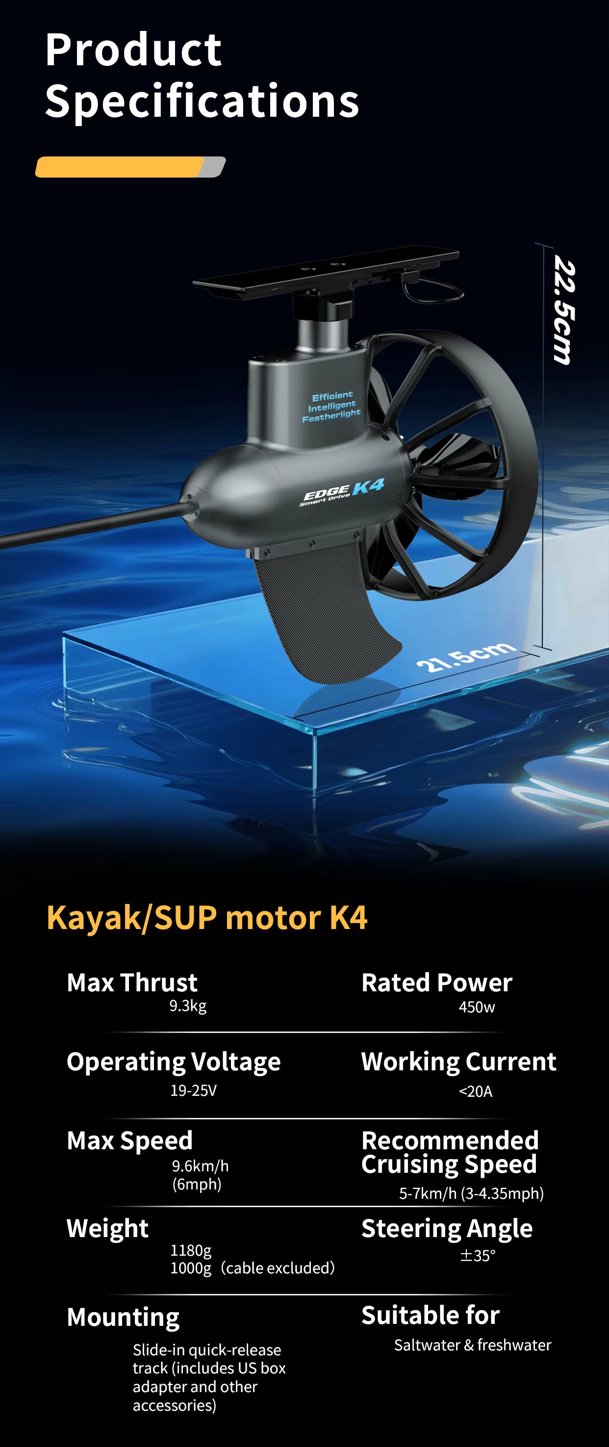 EDGE K4 electric motor for SUP and kayak